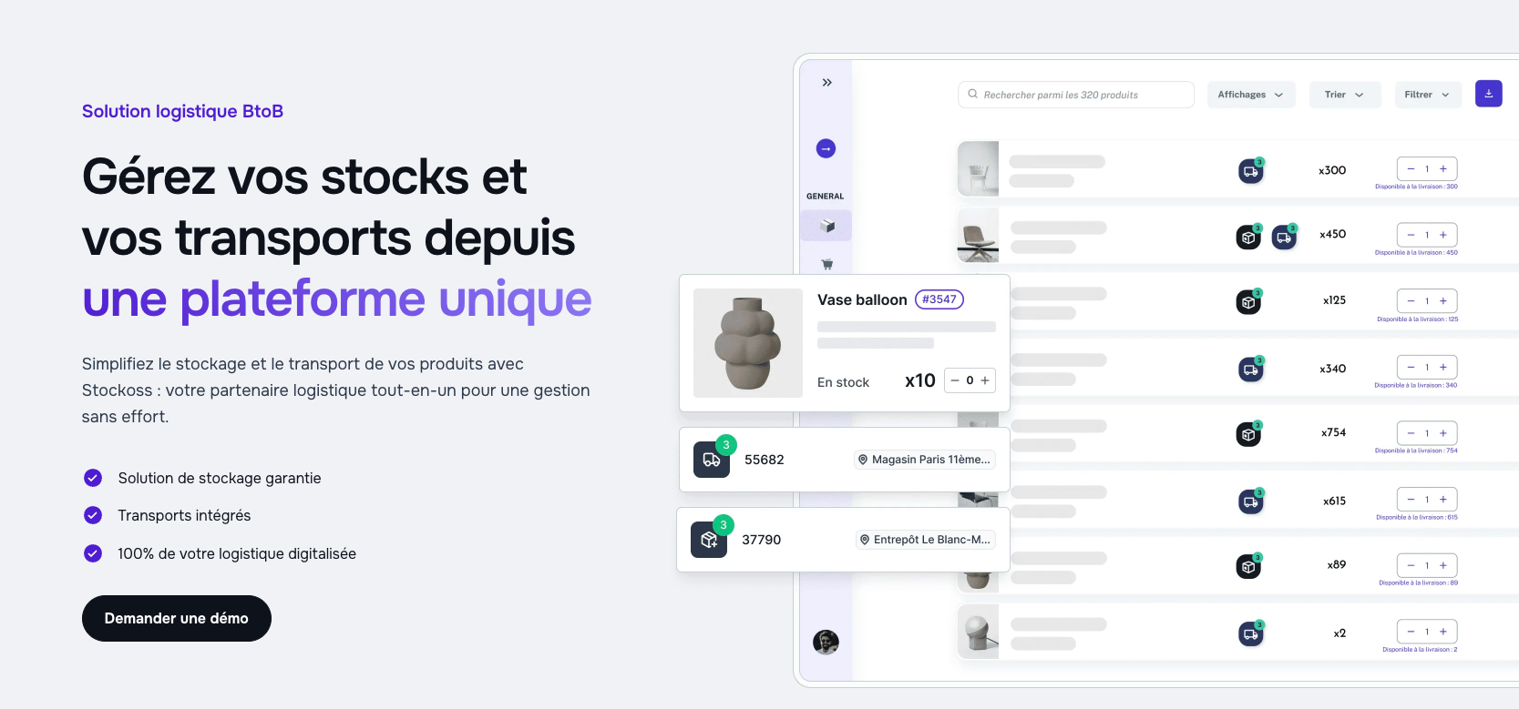 Plateforme Logistique BtoB - Stockage et Transport Simplifiés